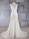Trumpet/Mermaid Scoop Neck Tulle Court Train Wedding Dresses With Appliques Lace #Milly00024585