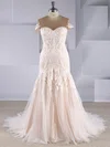 Trumpet/Mermaid Illusion Tulle Sweep Train Wedding Dresses With Appliques Lace #Milly00024586