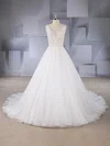 Ball Gown V-neck Tulle Court Train Wedding Dresses With Beading #Milly00024590