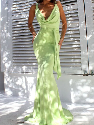 Mermaid Cowl Neck Jersey Prom Dresses With Ruched #Milly020107799