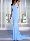 Sky Blue Mermaid V-neck Jersey Prom Dresses #Milly020107805