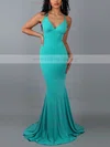 Trumpet/Mermaid V-neck Jersey Sweep Train Prom Dresses #Milly020107813