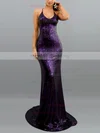 Trumpet/Mermaid V-neck Sequined Sweep Train Prom Dresses #Milly020107822