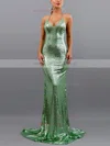 Trumpet/Mermaid V-neck Sequined Sweep Train Prom Dresses #Milly020107822