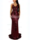 Trumpet/Mermaid V-neck Sequined Sweep Train Prom Dresses #Milly020107825