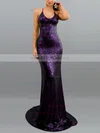 Trumpet/Mermaid V-neck Sequined Sweep Train Prom Dresses #Milly020107825