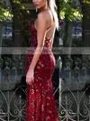 Trumpet/Mermaid V-neck Lace Tulle Sweep Train Sequins Prom Dresses #Milly020107826