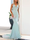 Trumpet/Mermaid Sweep Train Halter Shimmer Crepe Bow Prom Dresses #Milly020107838