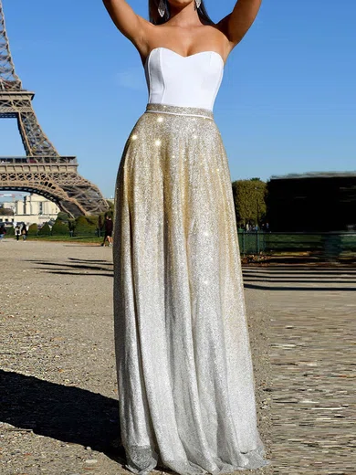 A-line Strapless Stretch Crepe Sparkly Prom Dresses #Milly020107845