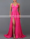 A-line V-neck Jersey Sweep Train Split Front Prom Dresses #Milly020107848