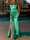 Sheath/Column V-neck Satin Prom Dresses With Ruched #Milly020107850