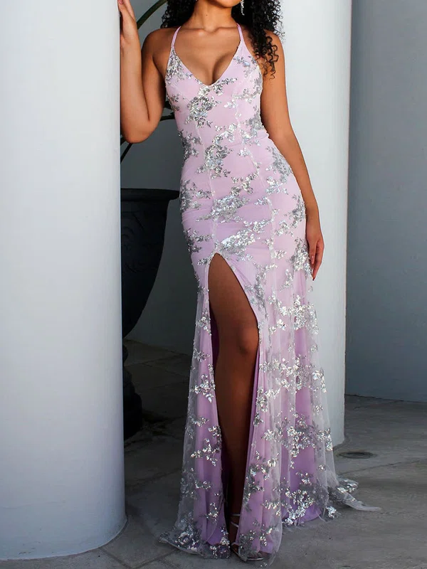 Sheath/Column V-neck Sparkly Sequin Prom Dresses #Milly020107851