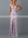 Trumpet/Mermaid V-neck Tulle Lace Sweep Train Sequins Prom Dresses #Milly020107851