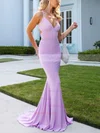 Trumpet/Mermaid V-neck Jersey Sweep Train Prom Dresses #Milly020107854