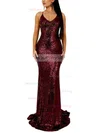 Trumpet/Mermaid V-neck Sequined Sweep Train Prom Dresses #Milly020107863