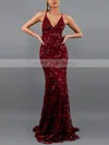 Trumpet/Mermaid V-neck Lace Tulle Sweep Train Sequins Prom Dresses #Milly020107864