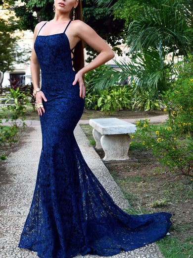 Trumpet/Mermaid Square Neckline Lace Sweep Train Beading Prom Dresses #Milly020107866