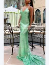 Trumpet/Mermaid V-neck Sequined Sweep Train Prom Dresses #Milly020107867