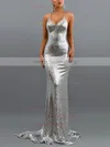 Trumpet/Mermaid V-neck Sequined Sweep Train Prom Dresses #Milly020107867