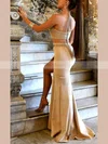 Trumpet/Mermaid Strapless Satin Sweep Train Beading Prom Dresses #Milly020107873