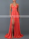 A-line V-neck Jersey Sweep Train Split Front Prom Dresses #Milly020107877