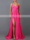 A-line V-neck Jersey Sweep Train Split Front Prom Dresses #Milly020107877