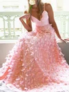 A-line Floor-length V-neck Lace Jersey Flower(s) Prom Dresses #Milly020107882