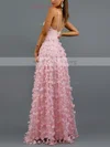 A-line V-neck Lace Sweep Train Flower(s) Prom Dresses #Milly020107882