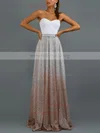 A-line Sweetheart Satin Glitter Sweep Train Prom Dresses #Milly020107885