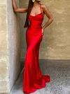 Sheath/Column Sweep Train Cowl Neck Silk-like Satin Prom Dresses #Milly020107890