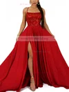 A-line Square Neckline Silk-like Satin Sweep Train Appliques Lace Prom Dresses #Milly020107892