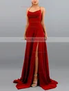 A-line Square Neckline Glitter Sweep Train Split Front Prom Dresses #Milly020107896