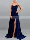 A-line Square Neckline Glitter Sweep Train Split Front Prom Dresses #Milly020107896