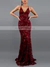 Trumpet/Mermaid V-neck Lace Sweep Train Sequins Prom Dresses #Milly020107899