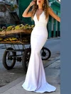 Trumpet/Mermaid Halter Satin Sweep Train Appliques Lace Prom Dresses #Milly020107909