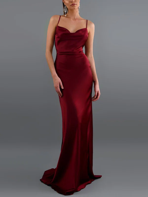 Sheath/Column Sweep Train Cowl Neck Satin Formal Dresses PT020107917