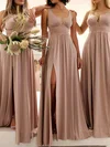 A-line V-neck Jersey Sweep Train Split Front Bridesmaid Dresses #Milly01014244