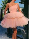 Puffy Skater Tulle One Shoulder Ruched Homecoming Dresses #Milly020107923