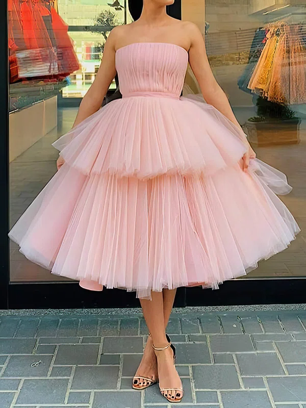 Ball Gown Strapless Tiered Tulle Long Homecoming Dresses #Milly020107925