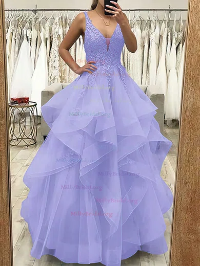 Appliques Ruffles Ball Gown Purple Tulle Prom Dress Appliques Ruffles Ball Gown Purple Tulle Prom Dress