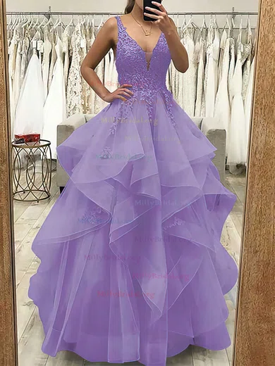 Appliques Ruffles Ball Gown Purple Tulle Prom Dress Appliques Ruffles Ball Gown Purple Tulle Prom Dress