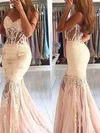 Trumpet/Mermaid Sweep Train Sweetheart Lace Tulle Beading Prom Dresses #Milly020107931