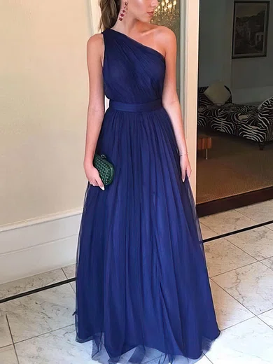 Ball Gown/Princess Floor-length One Shoulder Tulle Sashes / Ribbons Prom Dresses #Milly020107933