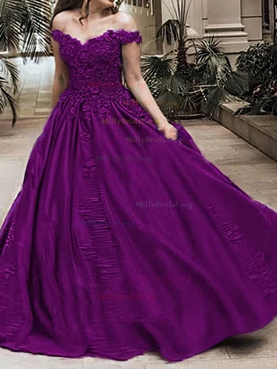Grape Satin Beading Off The Shoulder Prom Dress With Train Grape Satin Beading Off The Shoulder Prom Dress With Train