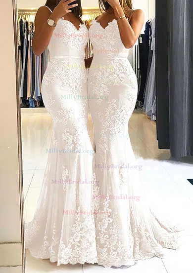 Trumpet Mermaid Sweetheart Lace Tulle Backless Wedding Dress