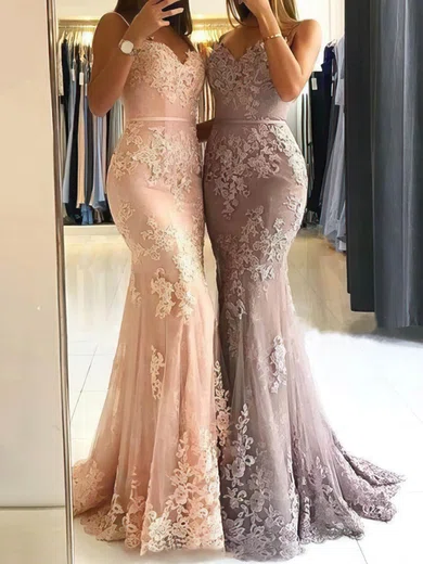 Mermaid Sweetheart Lace Tulle Prom Dresses With Appliques #Milly020107937
