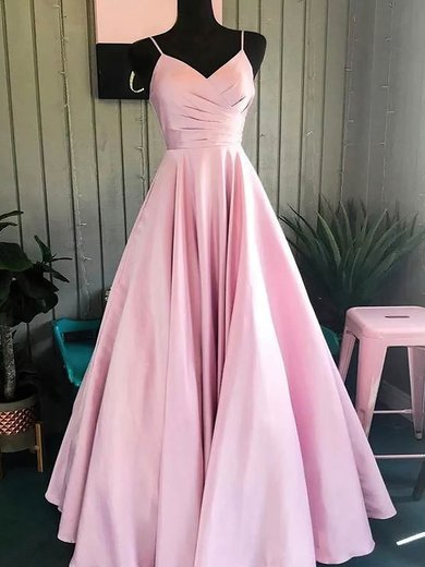 Ball Gown V-neck Satin Floor-length Ruffles Prom Dresses #Milly020107954