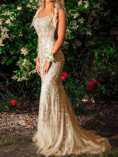 Tulle Scoop Champagne Short Sleeve Mermaid Prom Dress Tulle Scoop Champagne Short Sleeve Mermaid Prom Dress