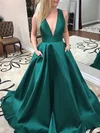 Satin V-neck Ball Gown/Princess Sweep Train Bow Prom Dresses #Milly020107961
