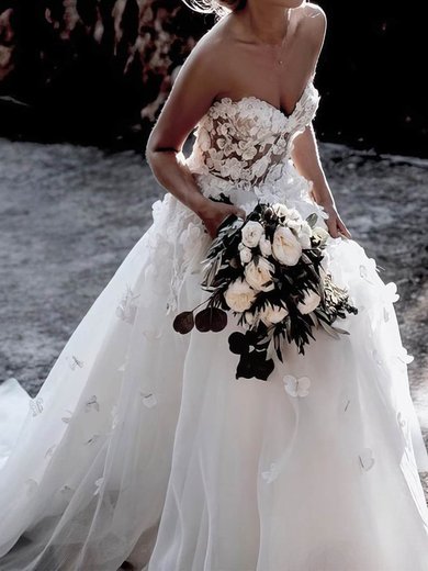 Ball Gown/Princess Sweetheart Tulle Sweep Train Wedding Dresses With Flower(s) #Milly00024592